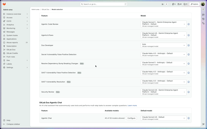 After: Use GlTable for Duo model selection feature tables