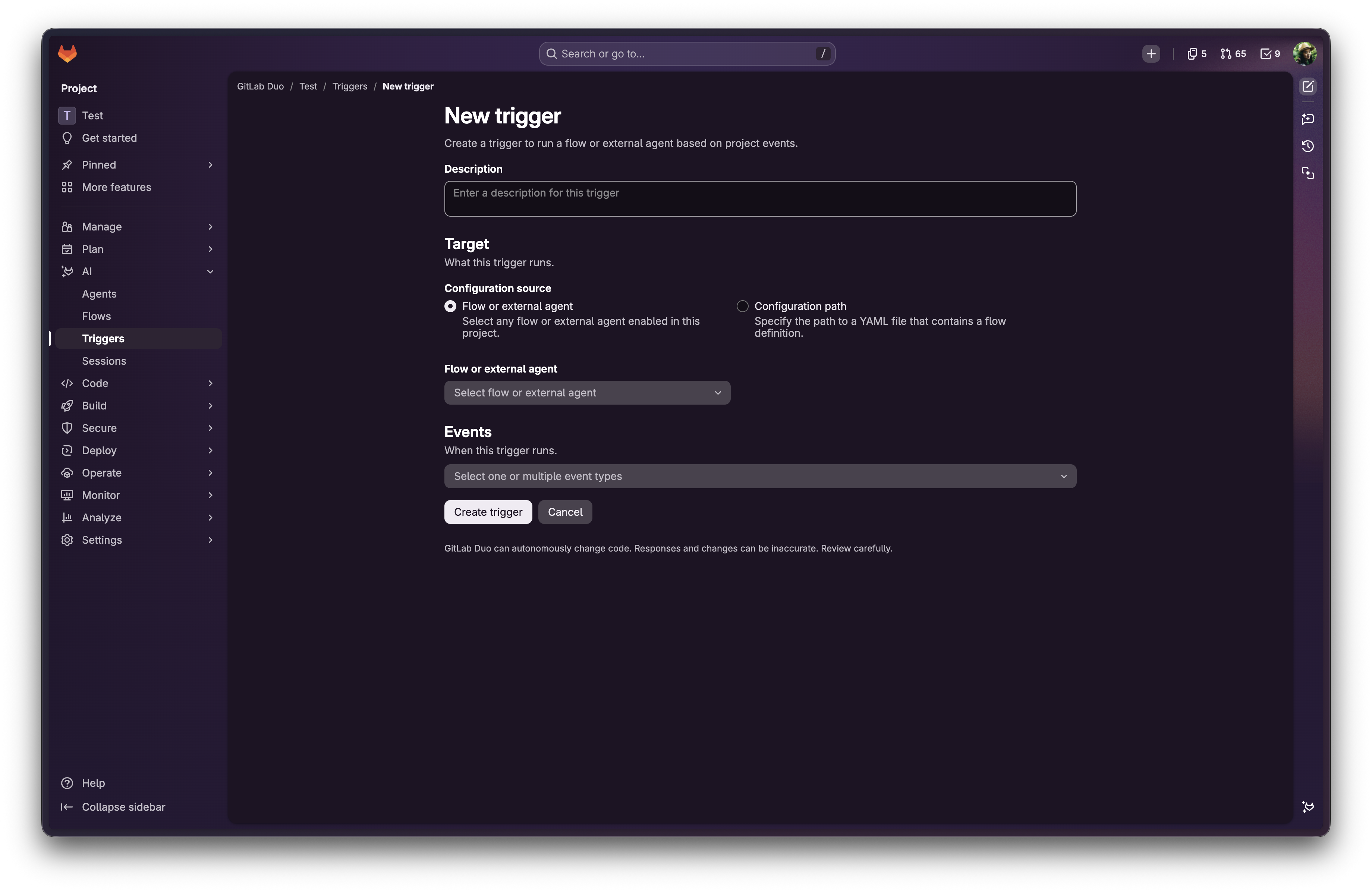 After: Center flow trigger form content column